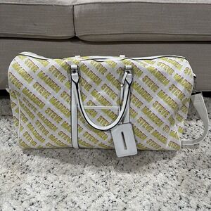Steve Madden Speedy Weekender Duffle Bag Yellow Pink‎ White 22" Luggage Tag